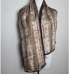 Vintage Silk Scarf Casual Corner Rectangle Brown Earth Tone Semi-Sheer